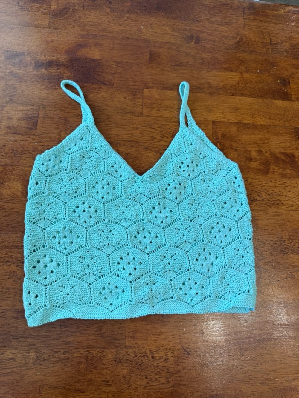American Eagle AE Crochet Knit V-Neck Cropped Tank Top Cami Mint Green Boho Med